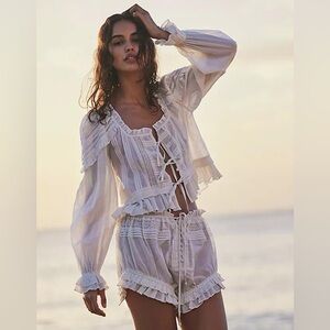 Vintage Ivory Lace Top and Shorts Set